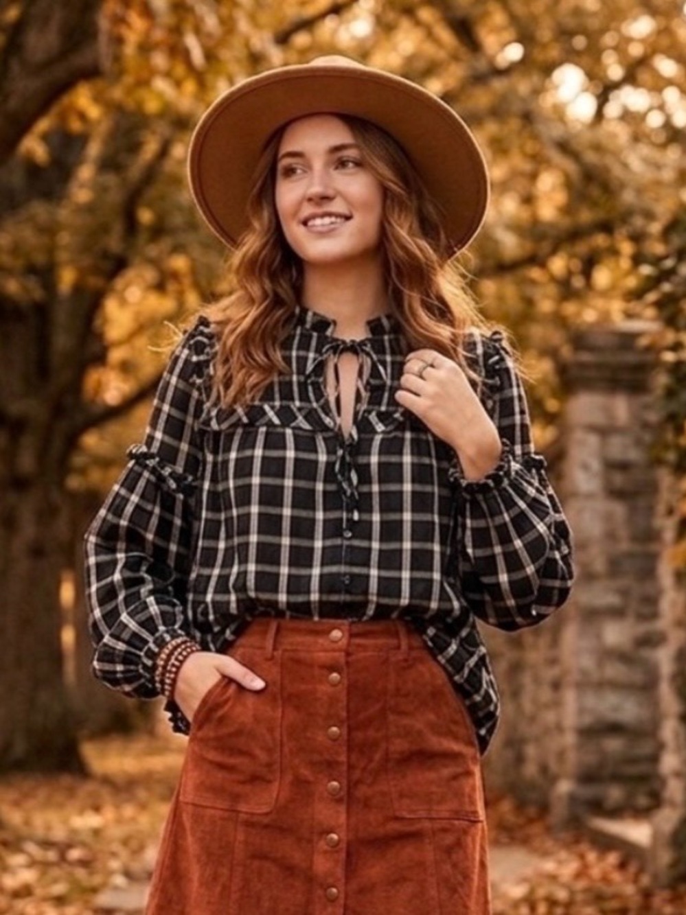 Cleobella x Katherine Schwarzenegger Brentwood Blouse Pali Plaid Fall Autumn